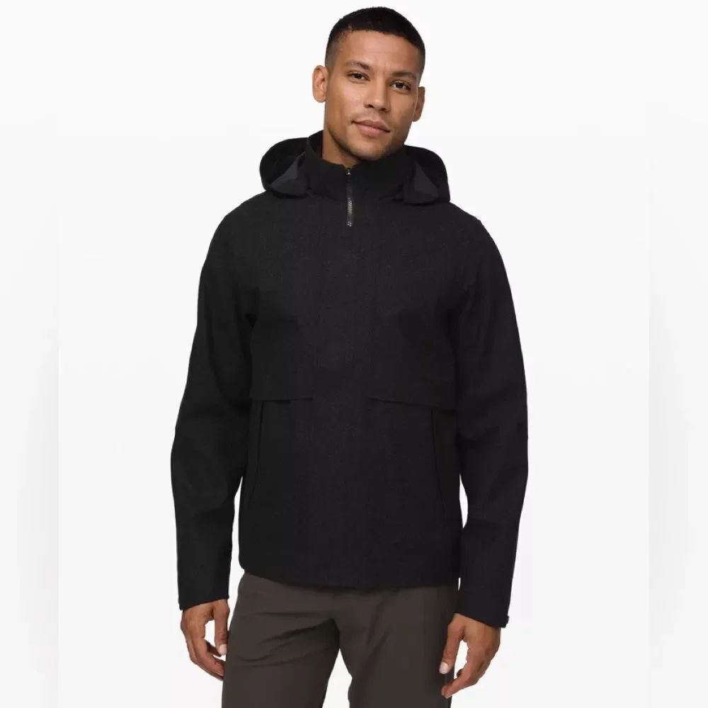 Lululemon Men’s Storm Break Wool Rain Jacket Tech Shell Heathered Black Sz M
